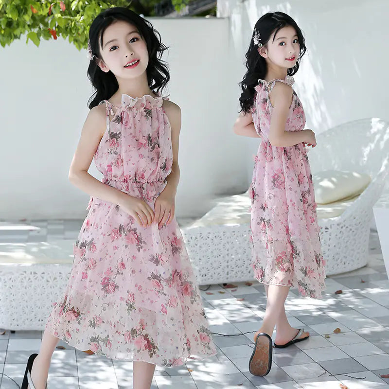 Girls' Bohemian Summer Dress - Floral Beach Maxi Dress